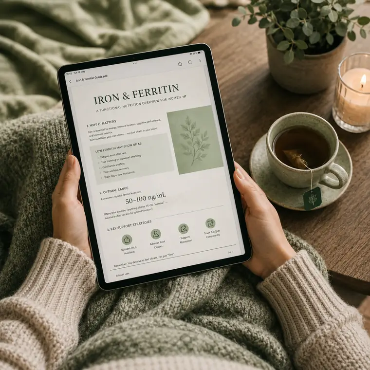 The guide open on a tablet beside a cup of tea